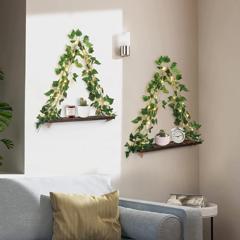 Dremisland 2 db Makramé Fali Polc LED Szalaggal Boho Stílusban