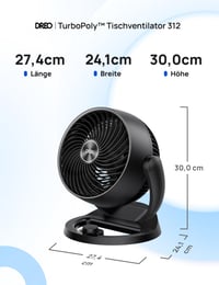 Tichý stolný ventilátor Dreo 25 dB, 30 cm, 3 rýchlosti, dosah prúdenia vzduchu 21 m, turbocirkulátor s naklápaním 120°, prenosný ventilátor do spálne 9