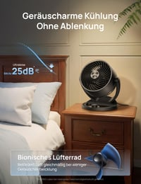 Tichý stolný ventilátor Dreo 25 dB, 30 cm, 3 rýchlosti, dosah prúdenia vzduchu 21 m, turbocirkulátor s naklápaním 120°, prenosný ventilátor do spálne 6