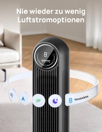 Tichý stojanový ventilátor DREO 307, dosah 10 m, 8 rýchlostí, 4 režimy, 90° oscilácia, 8-hodinový časovač, LED displej, diaľkové ovládanie, čierny 7