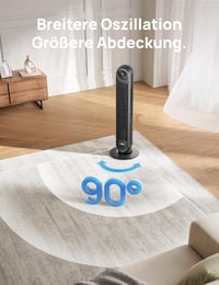 Tichý stojanový ventilátor DREO 307, dosah 10 m, 8 rýchlostí, 4 režimy, 90° oscilácia, 8-hodinový časovač, LED displej, diaľkové ovládanie, čierny 6