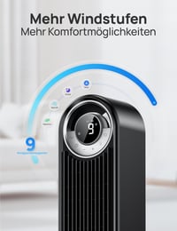 Inteligentný stĺpový ventilátor DREO Cruiser Pro T2S, 106 cm, tichý chod 25 dB, 9 rýchlostí, 4 režimy, oscilácia 90°, 12-hodinový časovač, diaľkové ovládanie, hlasové ovládanie, čierny 6