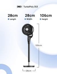 Tichý stojanový ventilátor DREO do spálne, prietok vzduchu 27 m, oscilácia 90°, jednosmerný motor, 8 rýchlostí, 3 režimy, výška 96 – 106 cm, 8-hodinový časovač, sklon 105° 9
