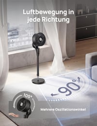 Tichý stojanový ventilátor DREO do spálne, prietok vzduchu 27 m, oscilácia 90°, jednosmerný motor, 8 rýchlostí, 3 režimy, výška 96 – 106 cm, 8-hodinový časovač, sklon 105° 5