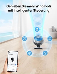 Inteligentný stolný ventilátor DREO Lynx S do spálne a kancelárie, tichá prevádzka 28 dB, diaľkové ovládanie, dosah prúdenia vzduchu 21 m, 4 rýchlosti, 5 režimov, 12-hodinový časovač, 90° automatická oscilácia 2