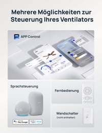 Stropný ventilátor DREO so svetlom, 12 rýchlostí, 3 režimy, tichý jednosmerný motor, stmievateľné LED, diaľkové ovládanie, ovládanie cez aplikáciu, 12-hodinový časovač, čierny 6