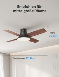 Stropný ventilátor DREO so svetlom, 12 rýchlostí, 3 režimy, tichý jednosmerný motor, stmievateľné LED, diaľkové ovládanie, ovládanie cez aplikáciu, 12-hodinový časovač, čierny 9
