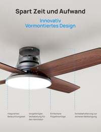 Stropný ventilátor DREO so svetlom, 12 rýchlostí, 3 režimy, tichý jednosmerný motor, stmievateľné LED, diaľkové ovládanie, ovládanie cez aplikáciu, 12-hodinový časovač, čierny 7