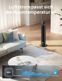 DREO Nomad One S pametni tihi toranjski ventilator, kontrola putem aplikacije i glasa, oscilacija 90°, s daljinskim upravljačem, 4 načina rada, 4 brzine, timer od 8 sati, crni 5