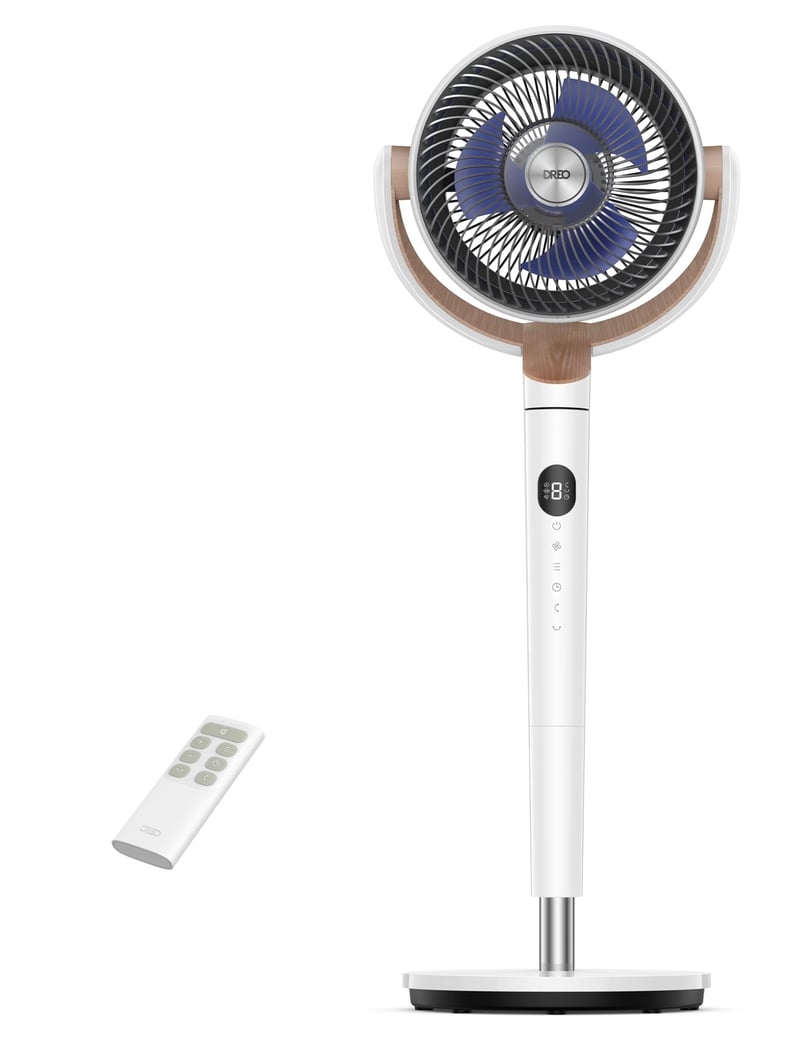 Inteligentný stojanový ventilátor DREO s RGB svetlom, oscilácia 120°+120°, tichý podlahový ventilátor s hlučnosťou 23 dB, 8 rýchlostí, 8-hodinový časovač, biely