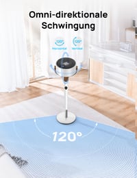 Inteligentný stojanový ventilátor DREO s RGB svetlom, oscilácia 120°+120°, tichá prevádzka 20 dB, 8-hodinový časovač, biely – bez diaľkového ovládania 8
