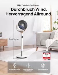 Inteligentný stojanový ventilátor DREO s RGB svetlom, oscilácia 120°+120°, tichá prevádzka 20 dB, 8-hodinový časovač, biely – bez diaľkového ovládania 6