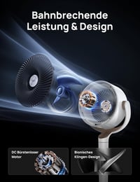 Inteligentný stojanový ventilátor DREO s RGB svetlom, oscilácia 120°+120°, tichá prevádzka 20 dB, 8-hodinový časovač, biely – bez diaľkového ovládania 9