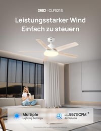 Inteligentný stropný ventilátor DREO so svetlom, 132 cm, 12 rýchlostí (aplikácia), 3 režimy, stmievateľné LED osvetlenie, tichý jednosmerný motor, 12-hodinový časovač, diaľkové ovládanie/Alexa, biely 2