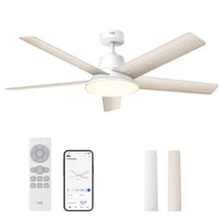 Inteligentný stropný ventilátor DREO so svetlom, 132 cm, 12 rýchlostí (aplikácia), 3 režimy, stmievateľné LED osvetlenie, tichý jednosmerný motor, 12-hodinový časovač, diaľkové ovládanie/Alexa, biely 1