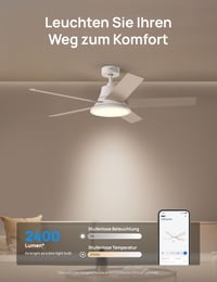 Inteligentný stropný ventilátor DREO so svetlom, 132 cm, 12 rýchlostí, 3 režimy, plynulé stmievanie LED svetla, tichý jednosmerný motor (DC), 12-hodinový časovač, diaľkové ovládanie/aplikácia/Alexa, biely 4