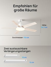 Inteligentný stropný ventilátor DREO so svetlom, 132 cm, 12 rýchlostí (aplikácia), 3 režimy, stmievateľné LED osvetlenie, tichý jednosmerný motor, 12-hodinový časovač, diaľkové ovládanie/Alexa, biely 9