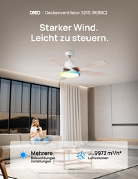 Inteligentný stropný ventilátor DREO so svetlom, 132 cm, 12 rýchlostí, 3 režimy, plynulé stmievanie LED svetla, tichý jednosmerný motor (DC), 12-hodinový časovač, diaľkové ovládanie/aplikácia/Alexa, biely 2