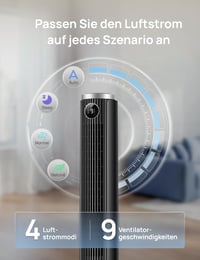 DREO Smart Állítható Magasságú Oszlopventilátor, 102-114 cm, DC Motor, 9 Fokozat, 4 Mód, 90° Oszcilláció, 20dB Csendes, 12H Timer, Google/Alexa 6