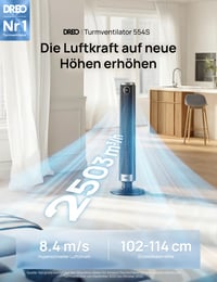DREO Smart Állítható Magasságú Oszlopventilátor, 102-114 cm, DC Motor, 9 Fokozat, 4 Mód, 90° Oszcilláció, 20dB Csendes, 12H Timer, Google/Alexa 2