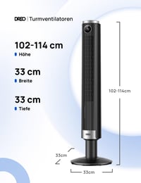 DREO Smart Állítható Magasságú Oszlopventilátor, 102-114 cm, DC Motor, 9 Fokozat, 4 Mód, 90° Oszcilláció, 20dB Csendes, 12H Timer, Google/Alexa 8