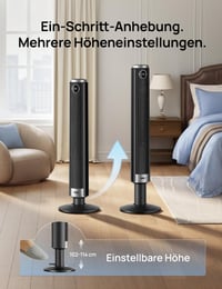 DREO Smart Állítható Magasságú Oszlopventilátor, 102-114 cm, DC Motor, 9 Fokozat, 4 Mód, 90° Oszcilláció, 20dB Csendes, 12H Timer, Google/Alexa 3