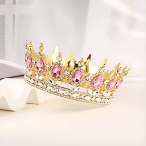 DRESHOW Baroková krištáľová tiara, koruna pre princeznú na svadbu - zlato-strieborná