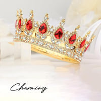 DRESHOW kristály barokk tiara korona esküvői fejdísz - arany-piros 7