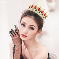 DRESHOW kristály barokk tiara korona esküvői fejdísz - arany-piros 5