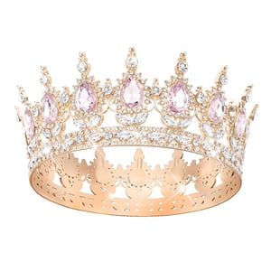 DRESHOW Barokk Tiara korona strasszos hercegnő fejdísz - rozéarany-rózsaszín