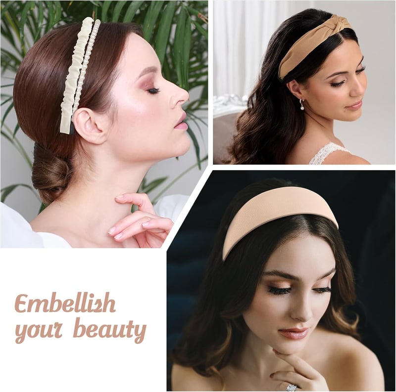 DRESHOW női fejpánt szett, gyöngy és virág mintás, csúszásmentes párnázott hajpánt készlet