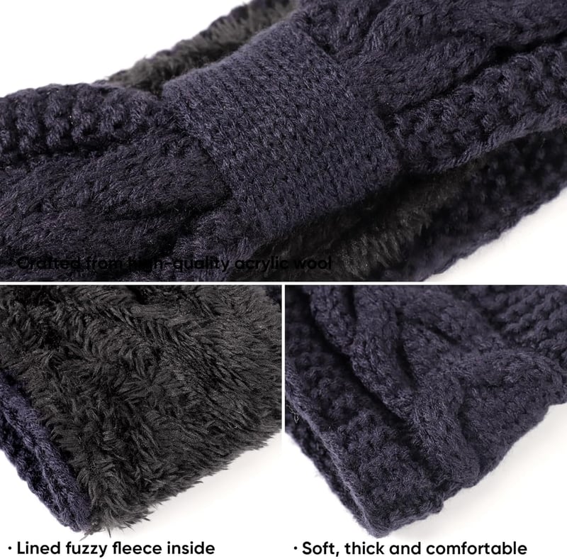 DRESHOW női meleg kötött fejpánt téli fülmelegítő vastag fleece béléssel