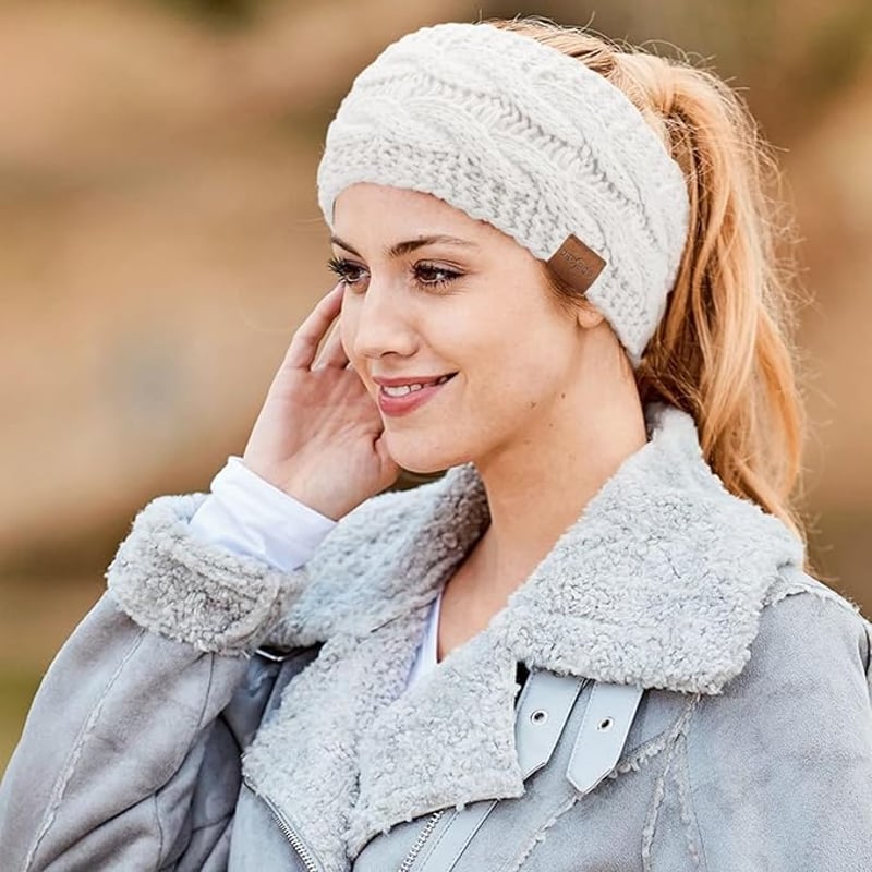 DRESHOW női meleg kötött fejpánt téli fülmelegítő vastag fleece béléssel