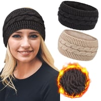 DRESHOW női meleg kötött fejpánt téli fülmelegítő vastag fleece béléssel 1