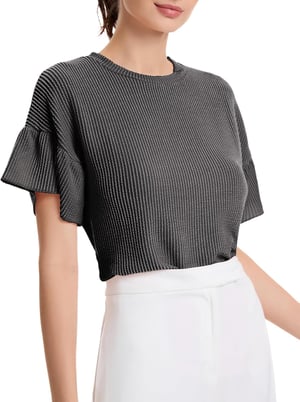 DRESSTELLS ženski rebrasti pleteni top kratkih rukava s okruglim izrezom - crni - 2XL