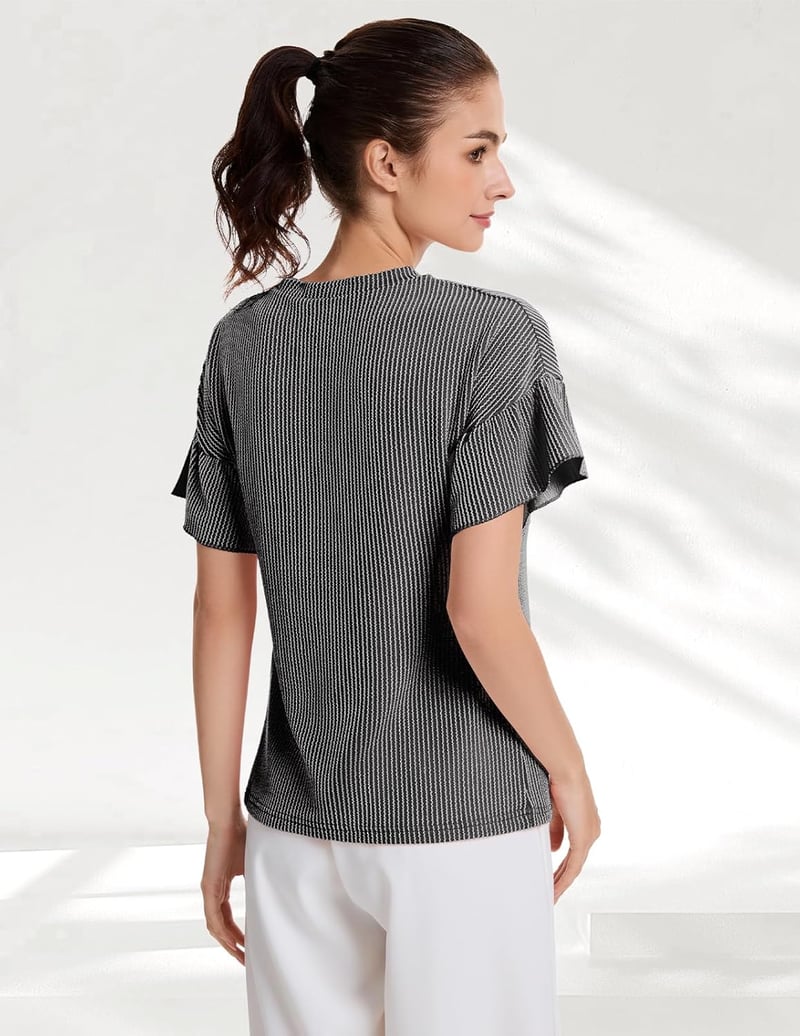 DRESSTELLS női nyári felső rövid ujjú elegáns ribbed kötött top