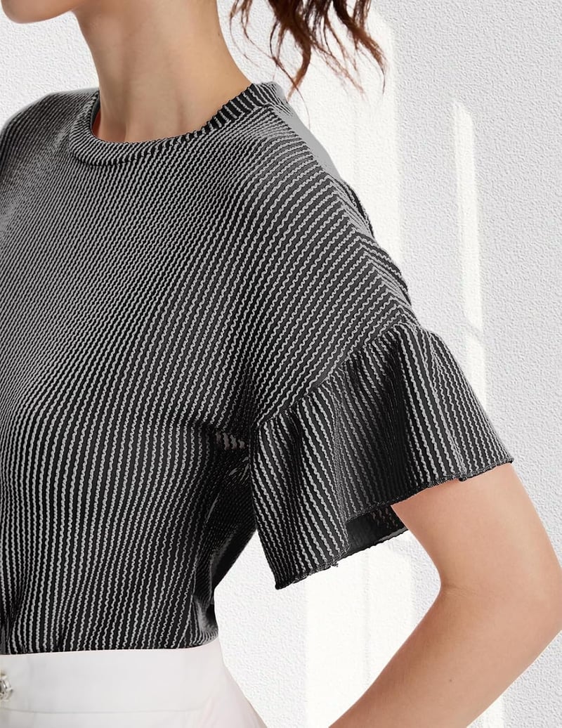 DRESSTELLS női nyári felső rövid ujjú elegáns ribbed kötött top
