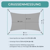 Dripex 4x5m Vízlepergető Napvitorla UV Védelemmel - Szürke Árnyékoló Ponyva Kerthez, Teraszhoz, Erkélyhez, Kempingezéshez, Rögzítő Kötelekke 5