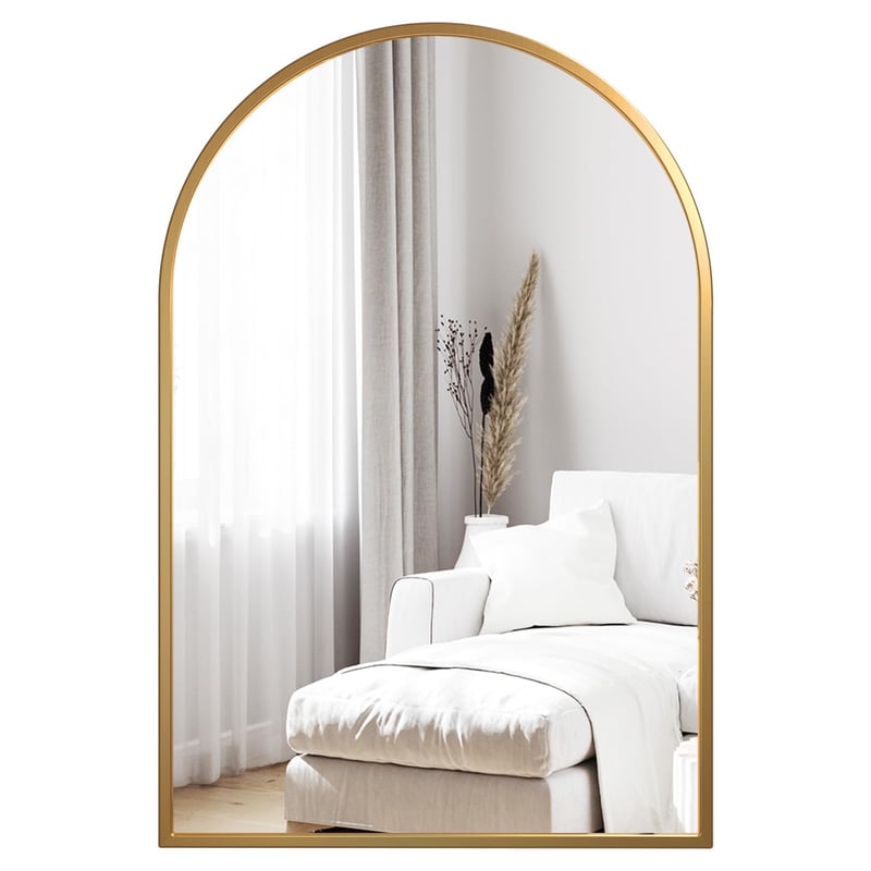 Dripex Zlatno Okruglo Lučno Ogledalo 60x90 cm s Aluminijskim Okvirom - HD Zidno Ogledalo za Kupaonicu, Garderobu, Dnevni Boravak, s Nerazbijenim Staklom