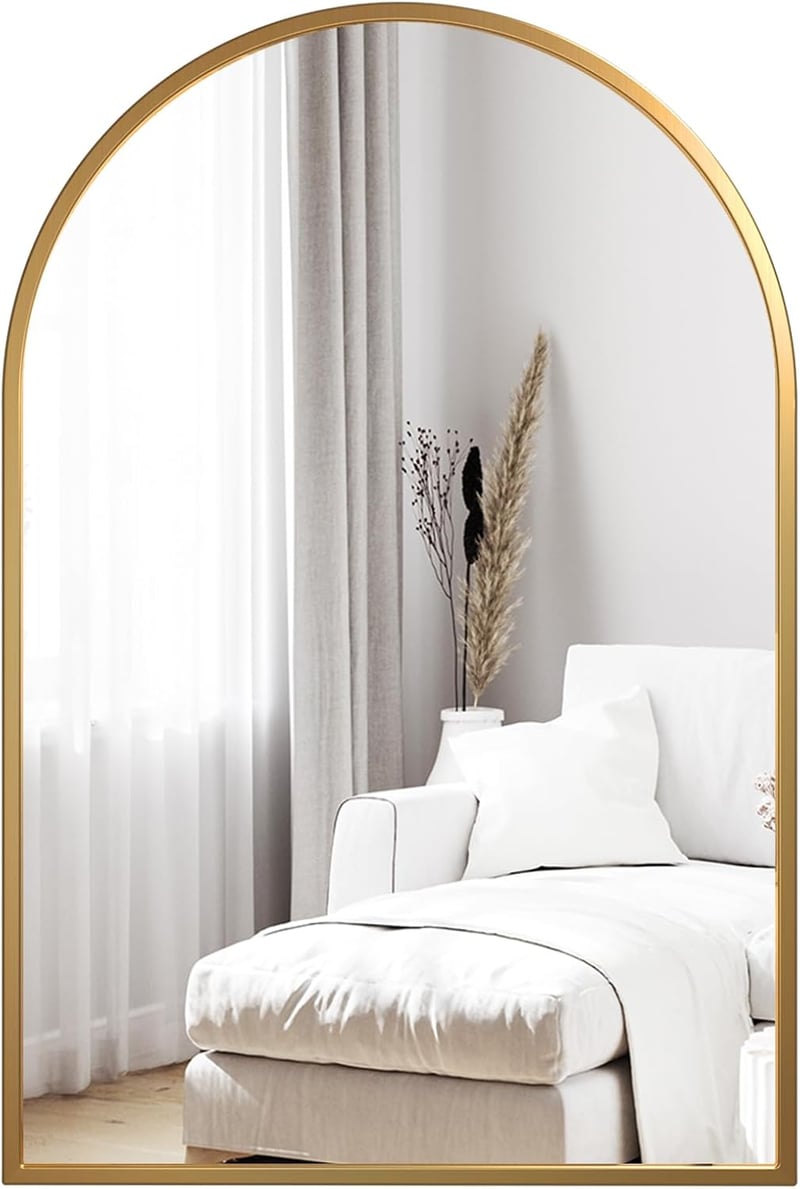 Dripex Arany Kerek Boltíves Tükör 60x90 cm Alumínium Kerettel - HD Fali Tükör Fürdőszobába, Öltözőbe, Nappaliba, Törhetetlen Üveggel