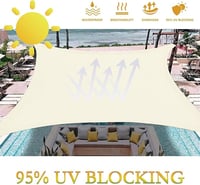 Dripex Napvitorla 3x5m Vízálló Árnyékoló - Téglalap Alakú Poliészter Napvédő 95% UV Szűrő, Szélálló, Krémfehér, Rögzítőkötelekkel Teraszra,  2