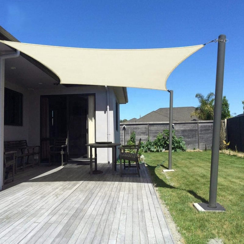 Dripex Tenda za sunce 3x5m Vodootporna Sjena - Pravokutna Poliesterska Zaštita od sunca s 95% UV filterom, Otporna na vjetar, Krem bijela, s užadima za pričvršćivanje za terasu.