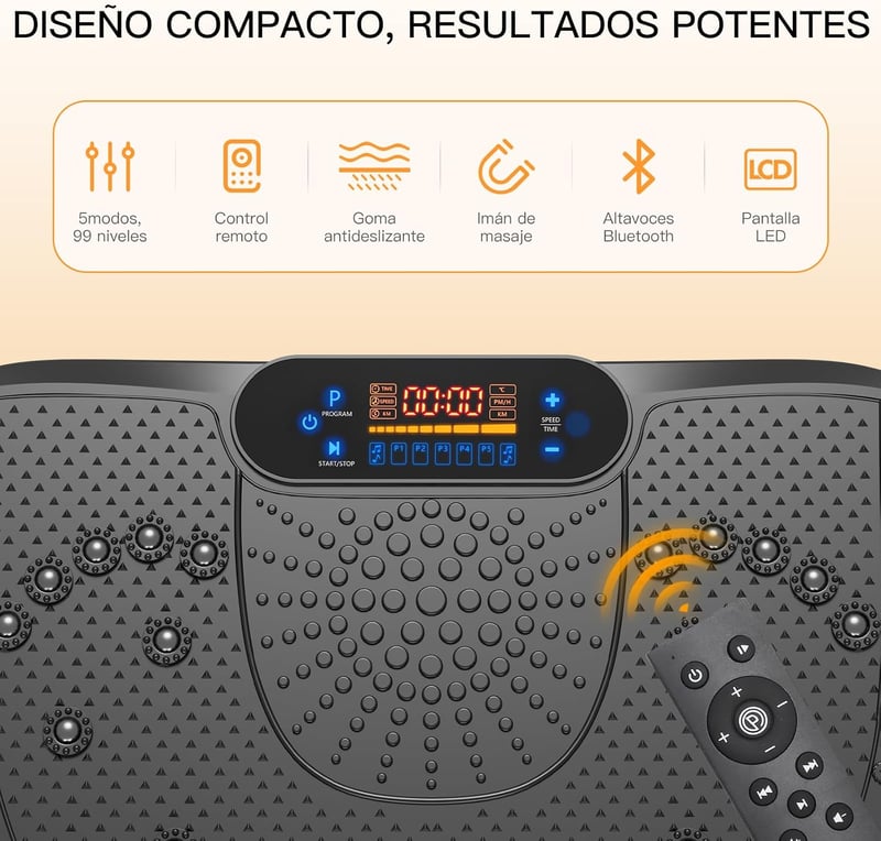 Dripex Vibrációs talapzat otthoni izomtréninghez 99 fokozat 5 program Bluetooth hangszóró LCD kijelző fekete