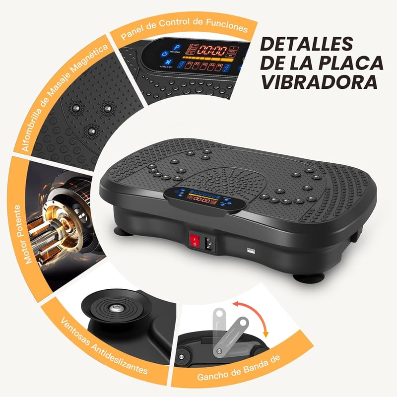 Dripex Vibrációs talapzat otthoni izomtréninghez 99 fokozat 5 program Bluetooth hangszóró LCD kijelző fekete