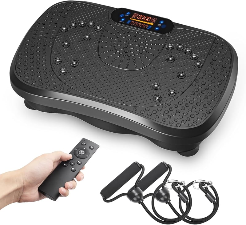 Dripex Vibrációs talapzat otthoni izomtréninghez 99 fokozat 5 program Bluetooth hangszóró LCD kijelző fekete