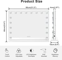 Dripex Világító Sminkespegel 80x60cm, 18 LED, 3 Fénymód, Érintésvezérlés, 5x Nagyítás 5