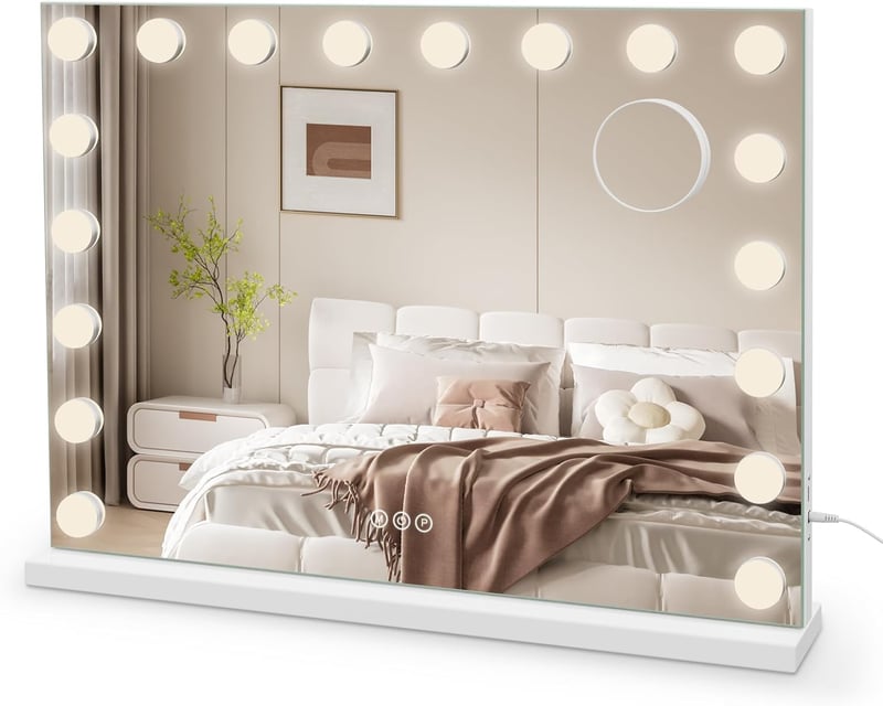 Dripex Világító Sminkespegel 80x60cm, 18 LED, 3 Fénymód, Érintésvezérlés, 5x Nagyítás