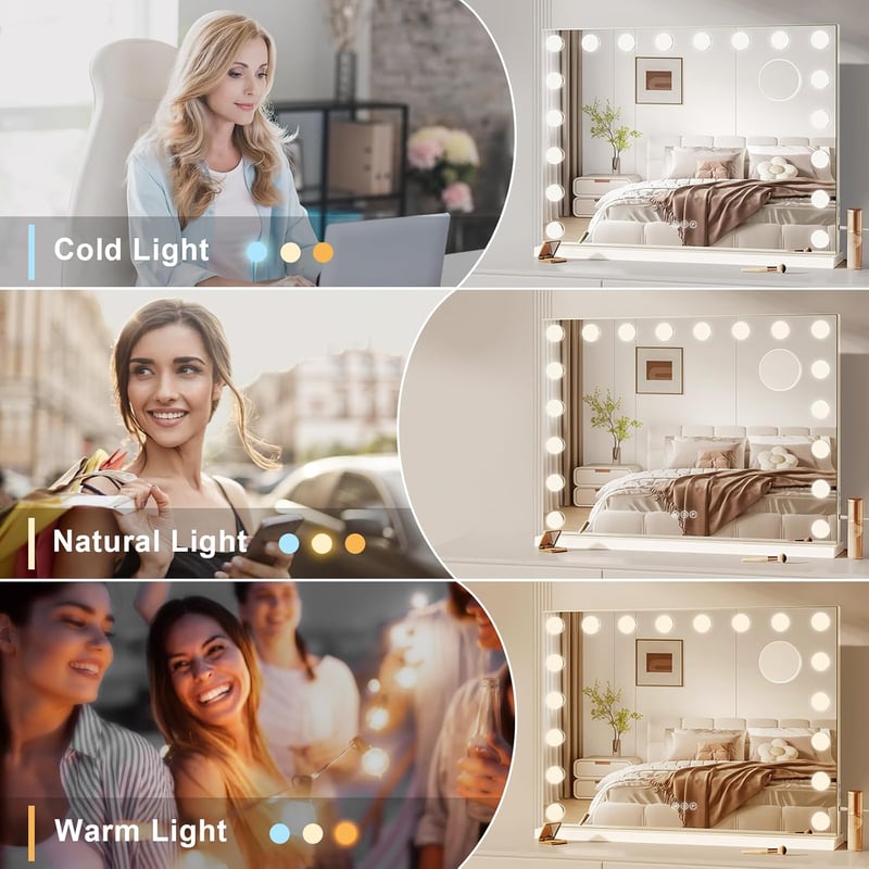 Dripex Világító Sminkespegel 80x60cm, 18 LED, 3 Fénymód, Érintésvezérlés, 5x Nagyítás