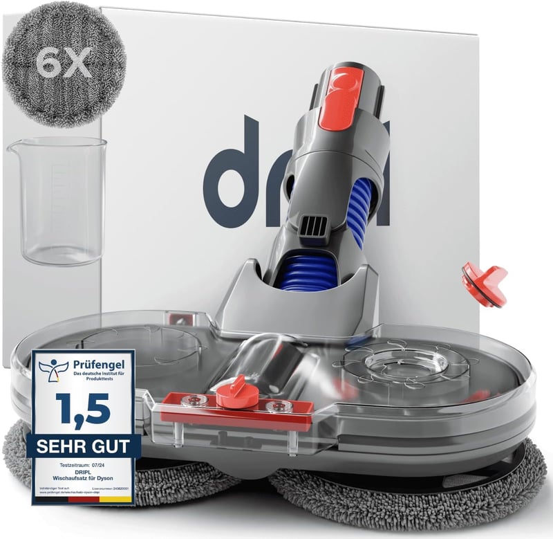 Dripl Mopovací nadstavec pre vysávače Dyson V7/V8/V10/V11/V15/Gen5, elektrický mop na podlahy, s odnímateľnou nádržkou na vodu, 6 umývateľnými mopmi a 1 nabíjačkou