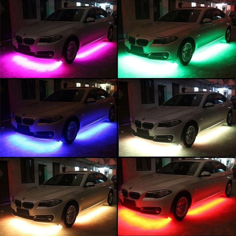 DriSubt LED Alváz Világítás Szett 4 db (2x60+2x90 cm) - Bluetooth Applikációs Vezérlés, 64 Üzemmód, RGB 16 Millió Szín, IP68 Vízálló, Autó D